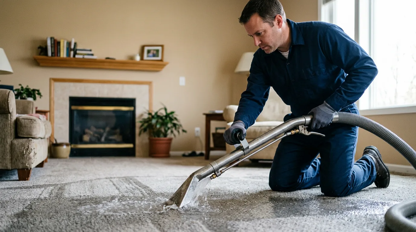 Water damage restoration technician working near Wakarusa, IN